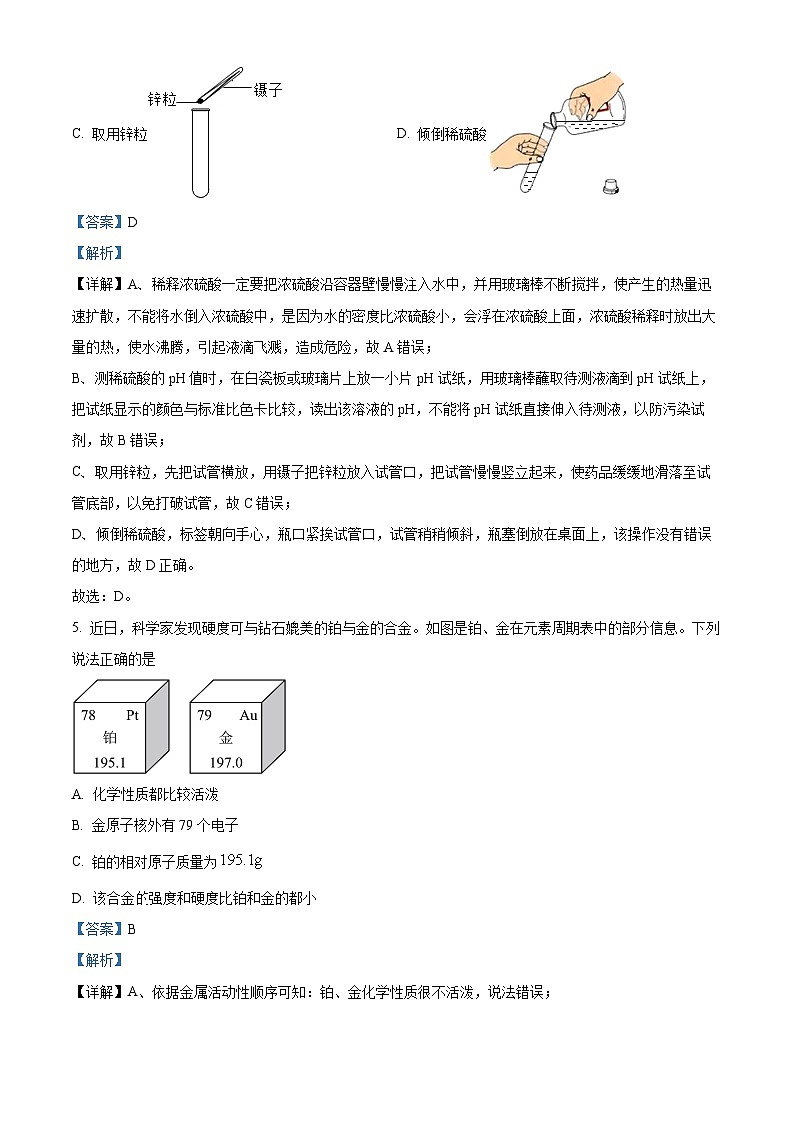 精品解析：2024年安徽省马鞍山市第中学中考一模化学试卷（解析版）第3页