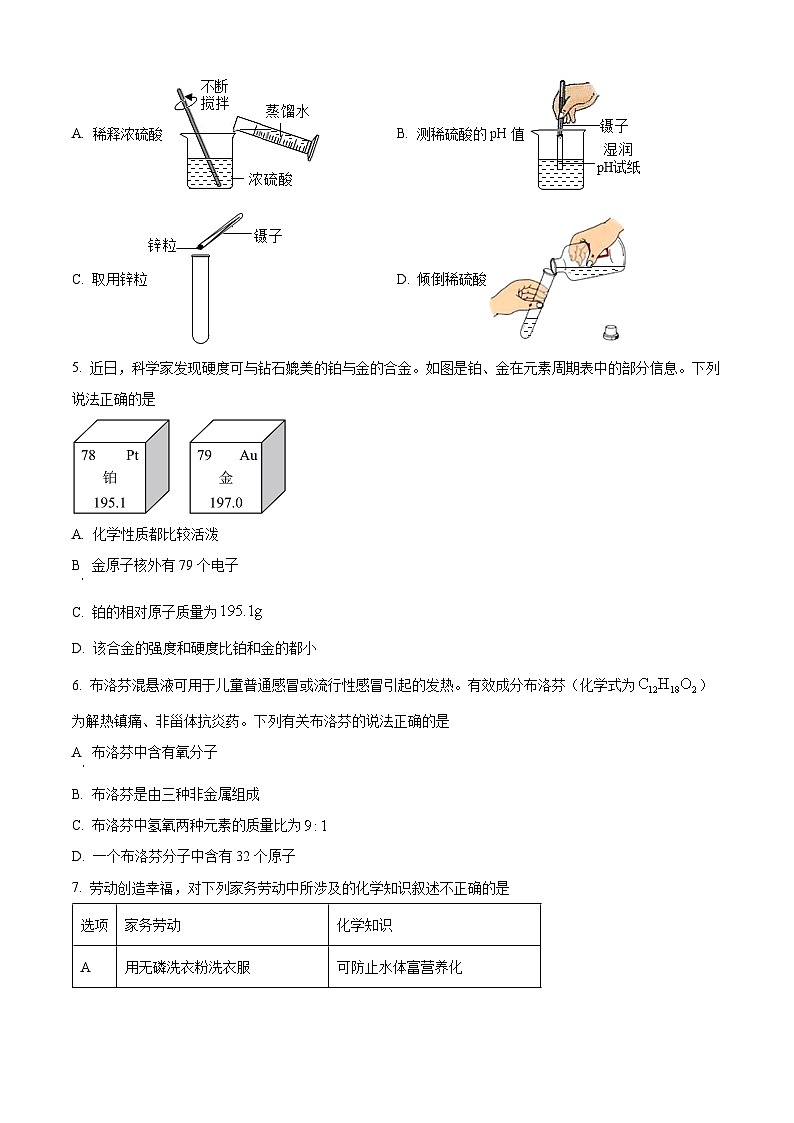 精品解析：2024年安徽省马鞍山市第中学中考一模化学试卷（原卷版）第2页