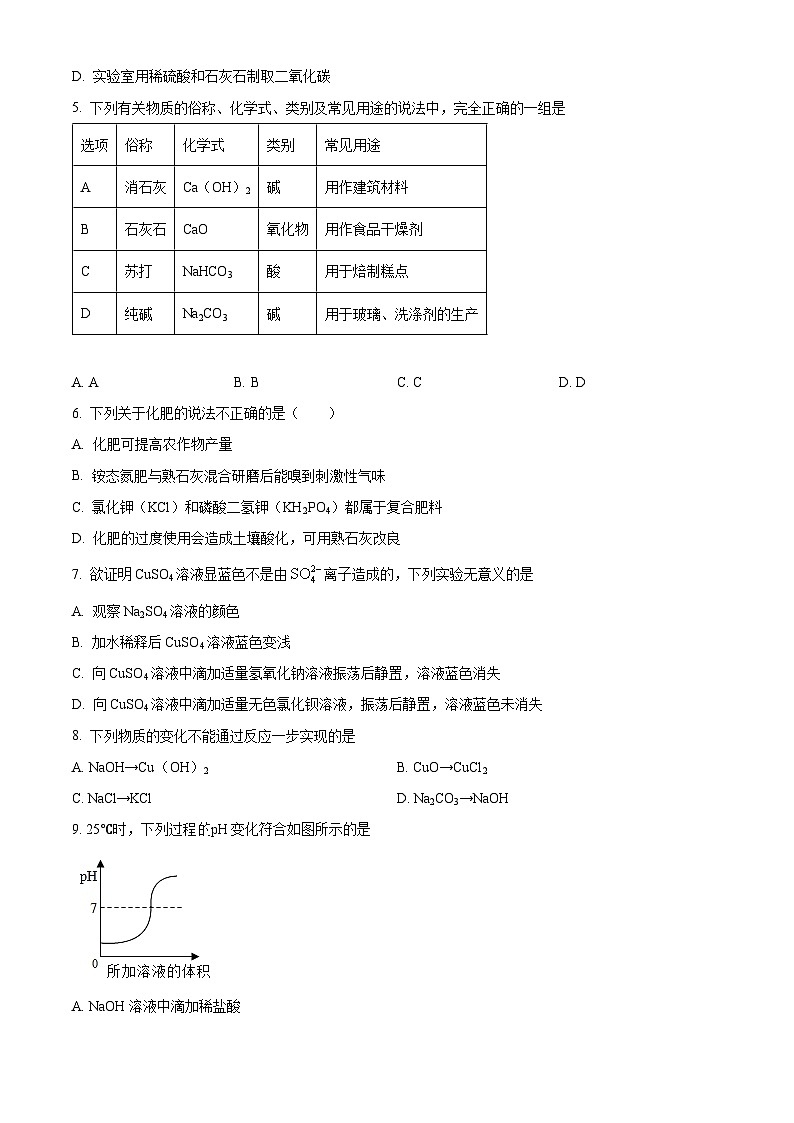福建省泉州市永春华侨中学2023-2024学年九年级下学期3月月考化学（酸碱盐单元测试）试卷（原卷版）第2页