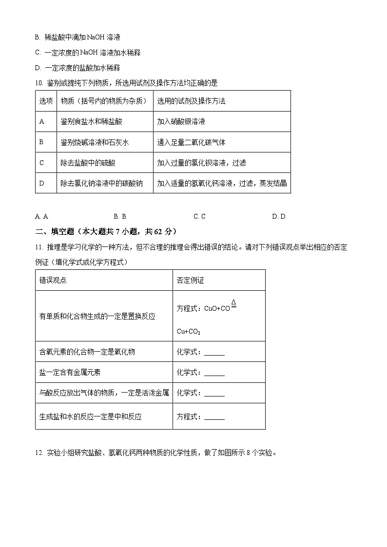 福建省泉州市永春华侨中学2023-2024学年九年级下学期3月月考化学（酸碱盐单元测试）试卷（原卷版）第3页