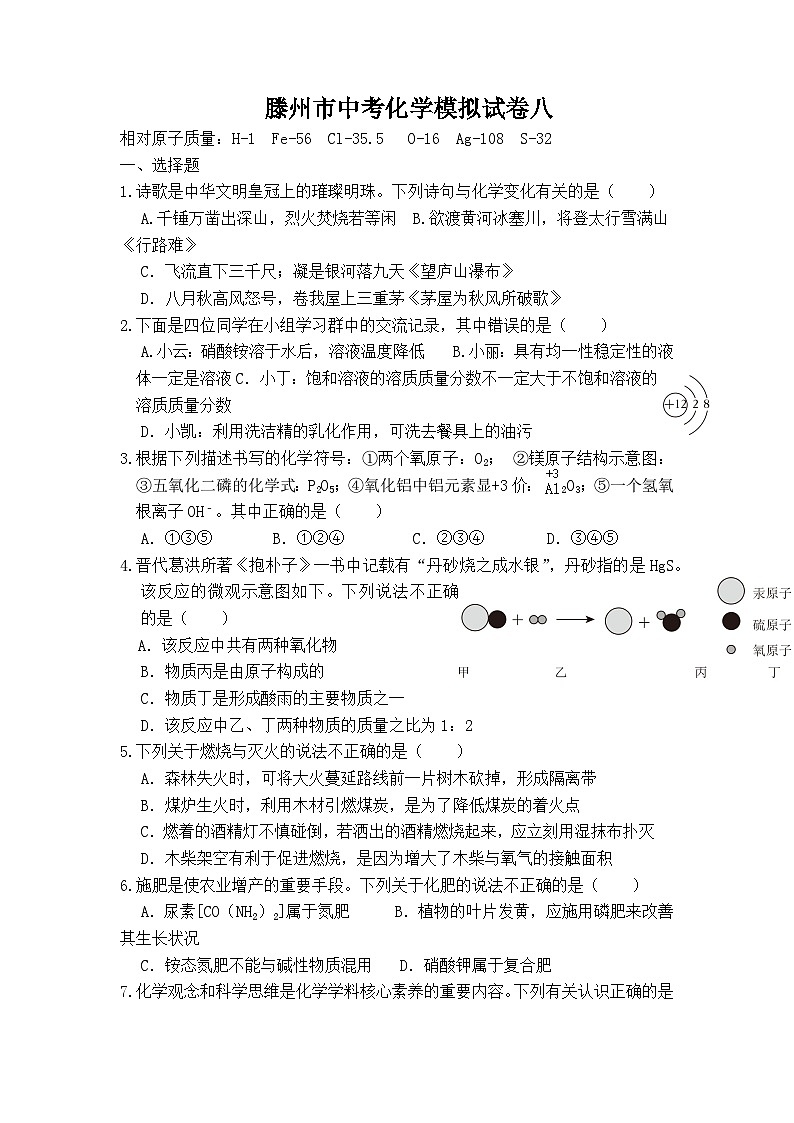 2024年山东省枣庄市滕州市中考模拟化学试卷8第1页