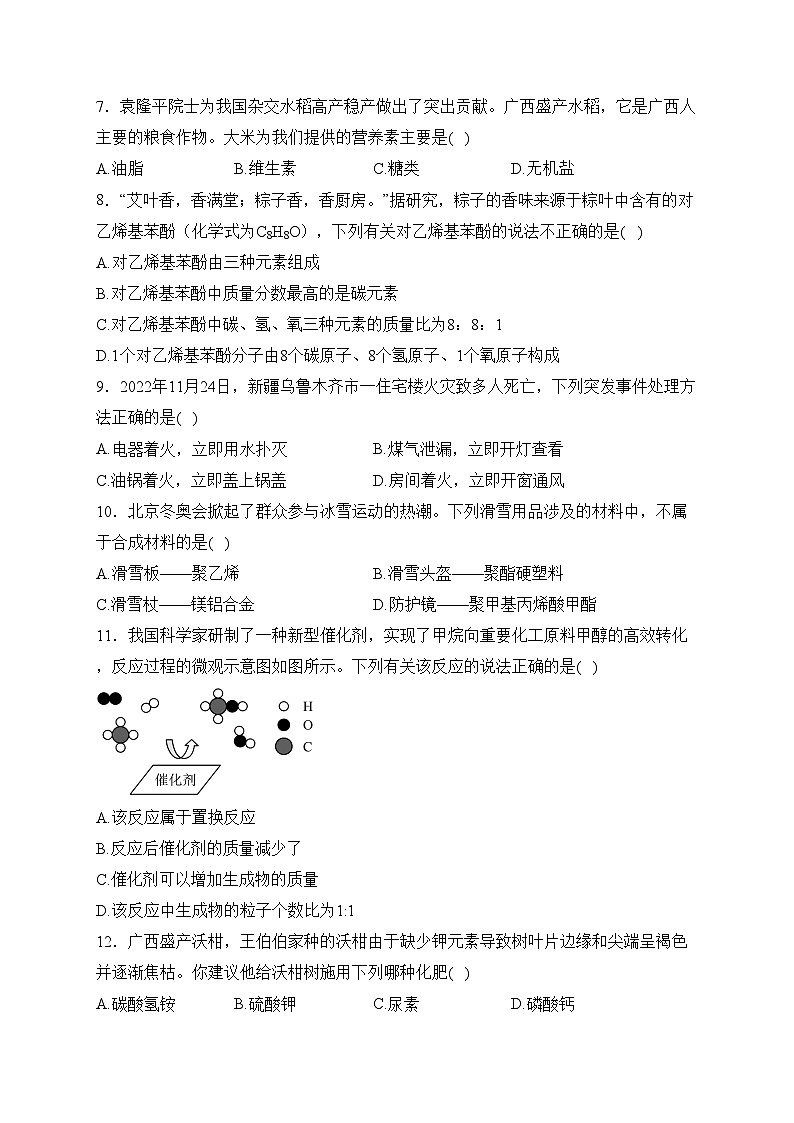 广西2023年初中学业水平考试全真模拟化学试卷（一）(含答案)第2页