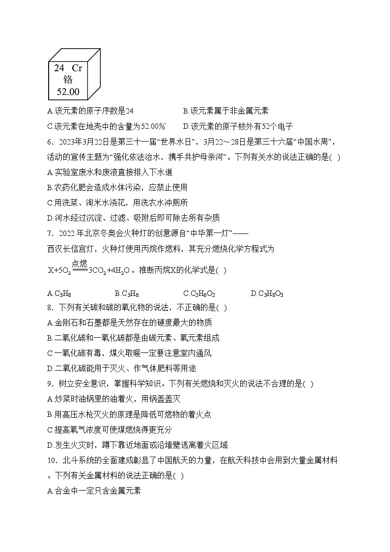 湖南省长沙市湖南师大附中教育2022-2023学年九年级下学期4月月考化学试卷(含答案)02