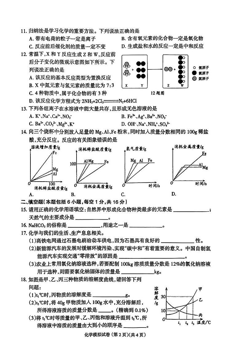 2024年河南省部分名校中考第一次大联考化学试题第2页