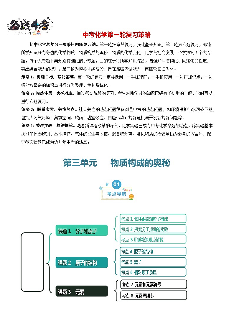 第3单元 物质构成的奥秘（考点清单）（讲+练）-2024年 中考化学考点大串讲（人教版）01