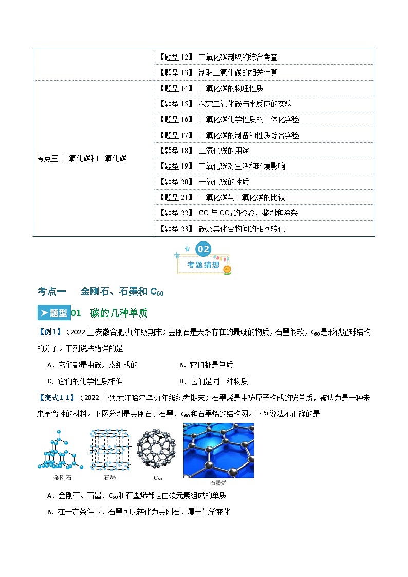 第6单元 碳和碳的氧化物  【考题猜想】（23大题型）-2024年 中考化学考点大串讲（人教版）02