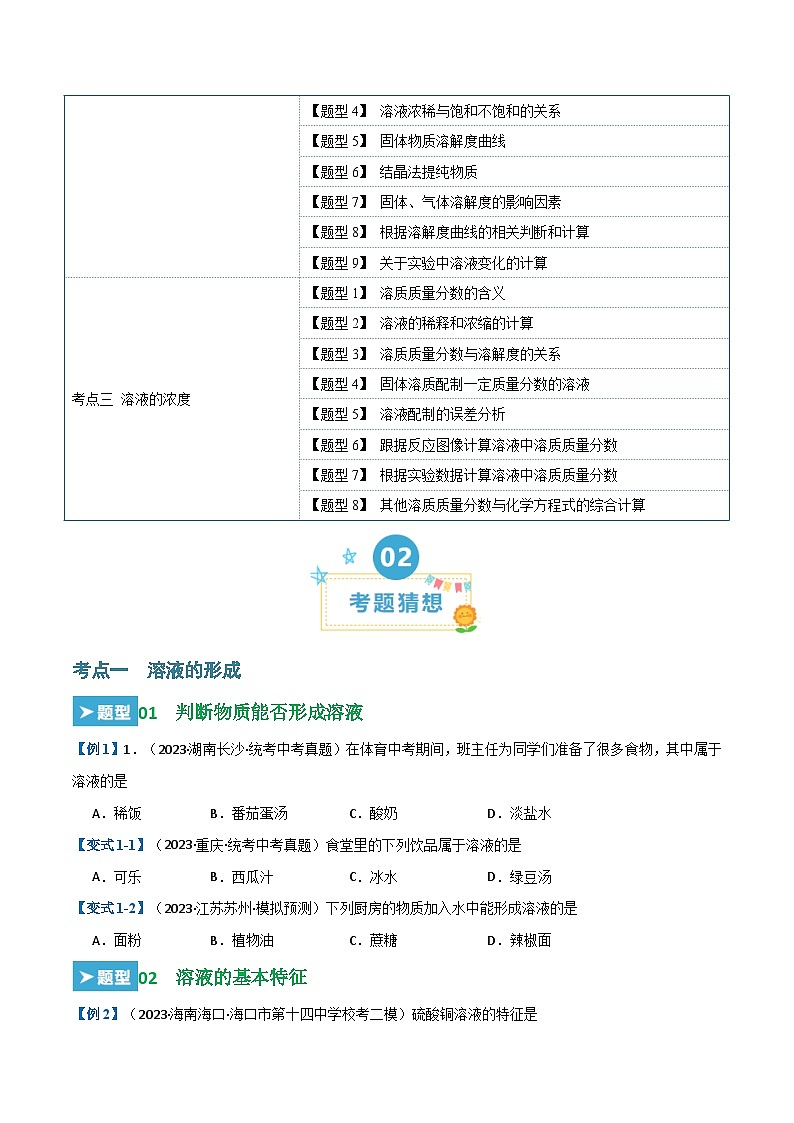 第9单元 溶液【考题猜想】（23大题型）-2024年 中考化学考点大串讲（人教版）02