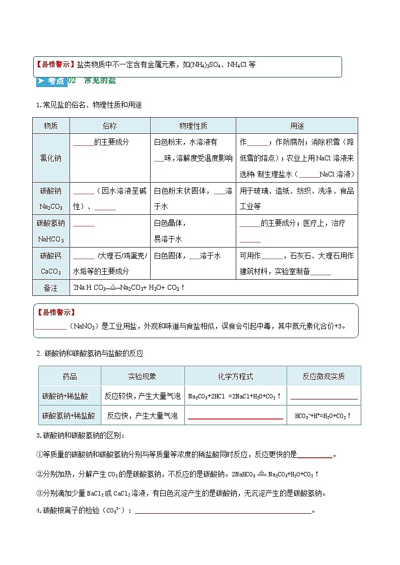 第十一单元 盐  化肥（考点清单）（讲+练）（原卷版）第3页