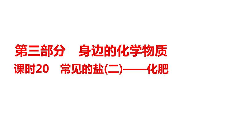 2024年广东省中考化学一轮知识点梳理复习课时20常见的盐(二)——化肥课件PPT第1页