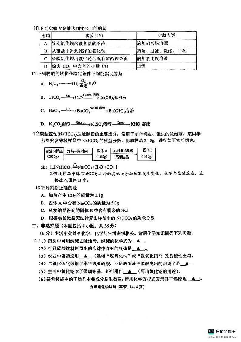 山东省德州市宁津县育新中学2023-2024学年九年级下学期3月月考化学试题02