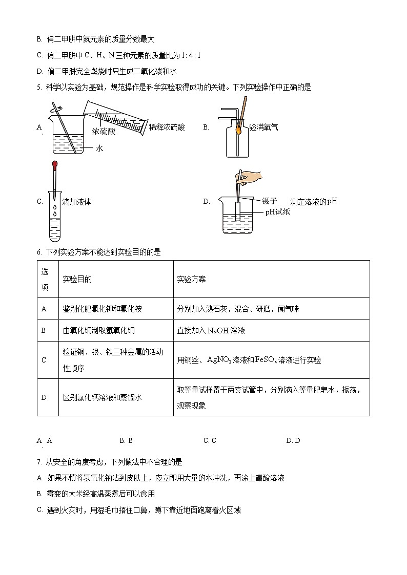 2024年安徽省滁州市明光市中考一模化学试题（原卷版+解析版）02