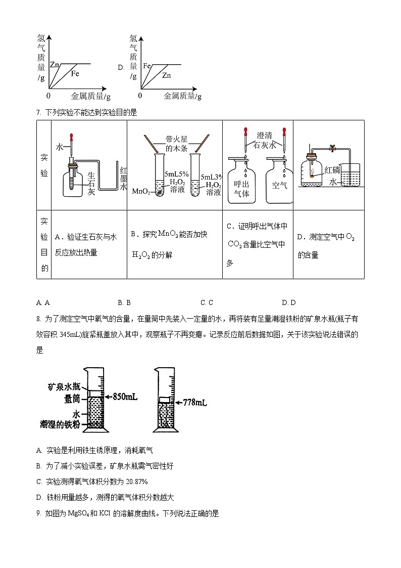 福建省厦门市集美中学2023-2024学年九年级下学期4月月考化学试卷 （原卷版+解析版）03