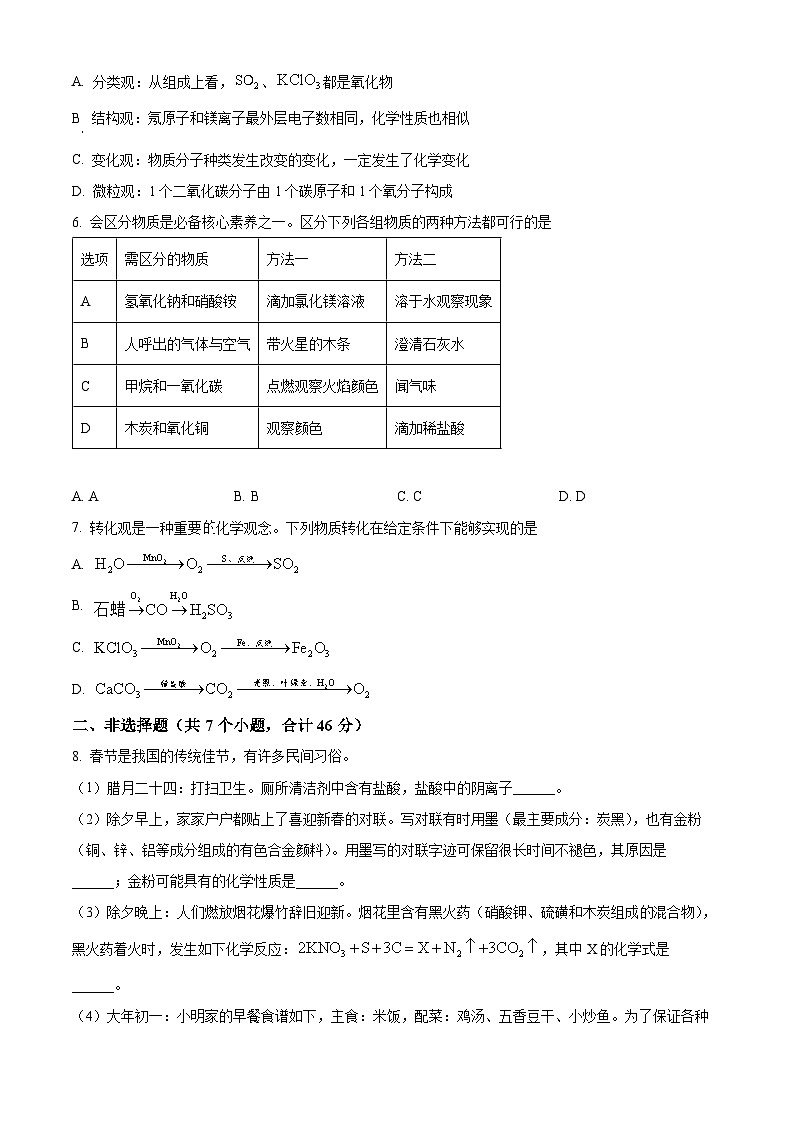 2024年贵州省黔东南州剑河县第四中学中考模拟阶段评估（一）化学试卷（原卷版+解析版）02