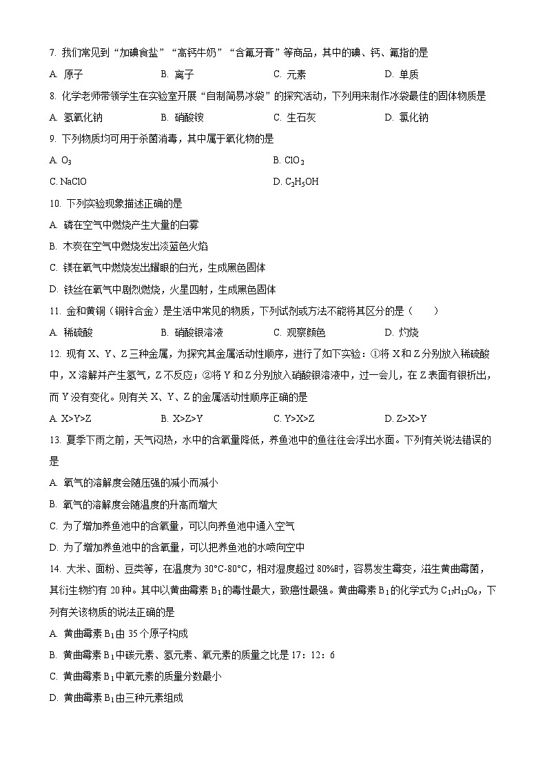 2024年四川省攀枝花市仁和区中考一模化学试卷（原卷版）第2页