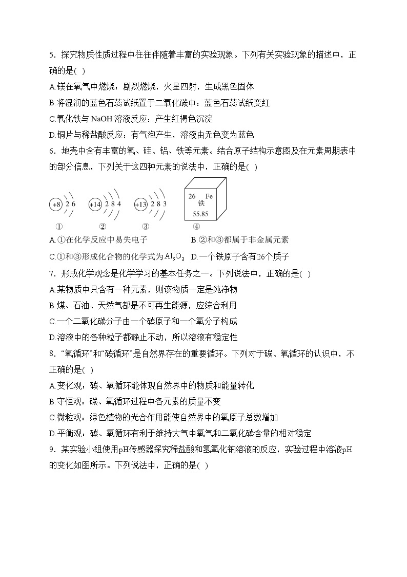 山东省济南市钢城区（五四制）2024届九年级上学期期末考试化学试卷(含答案)02