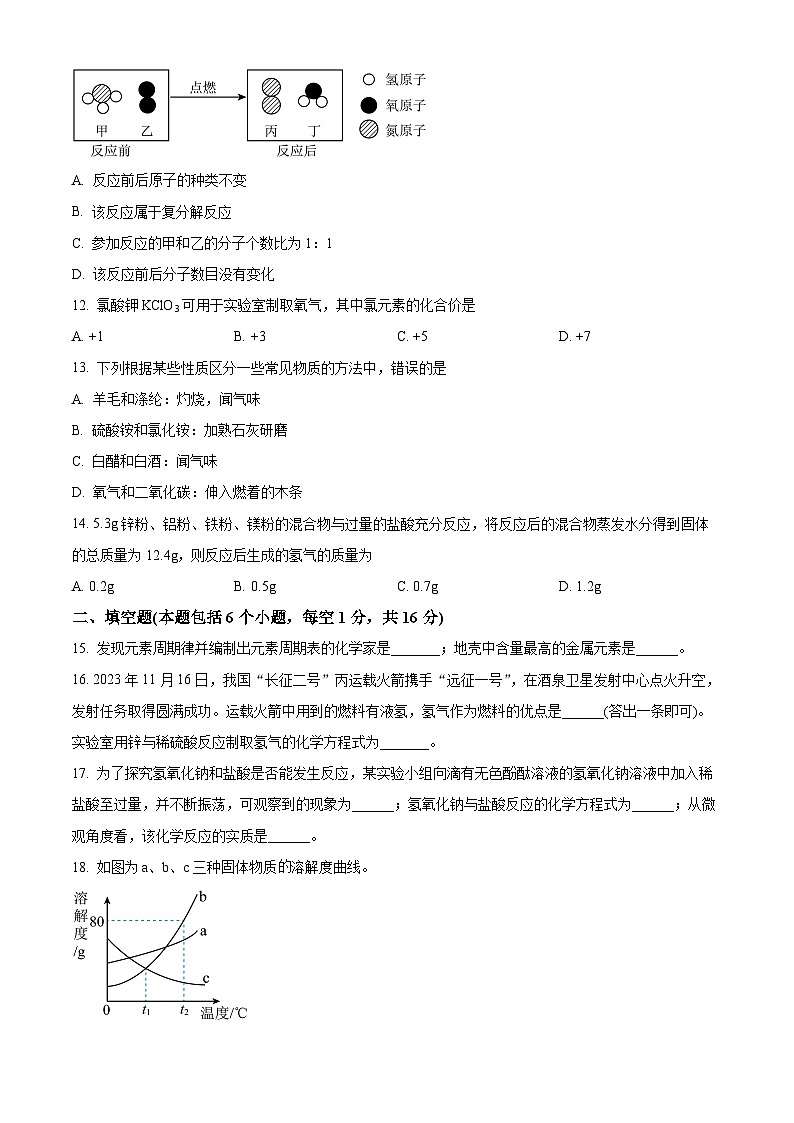 河南省郑州市新郑市2023-2024学年九年级下学期3月月考化学试题（原卷版）第3页