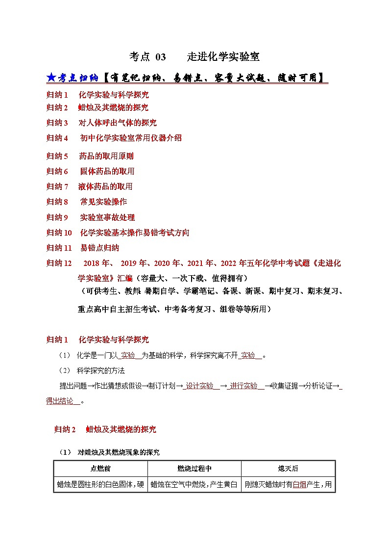 （18-22）五年中考化学真题分项汇编考点 03 走进化学实验室 （含解析）第1页