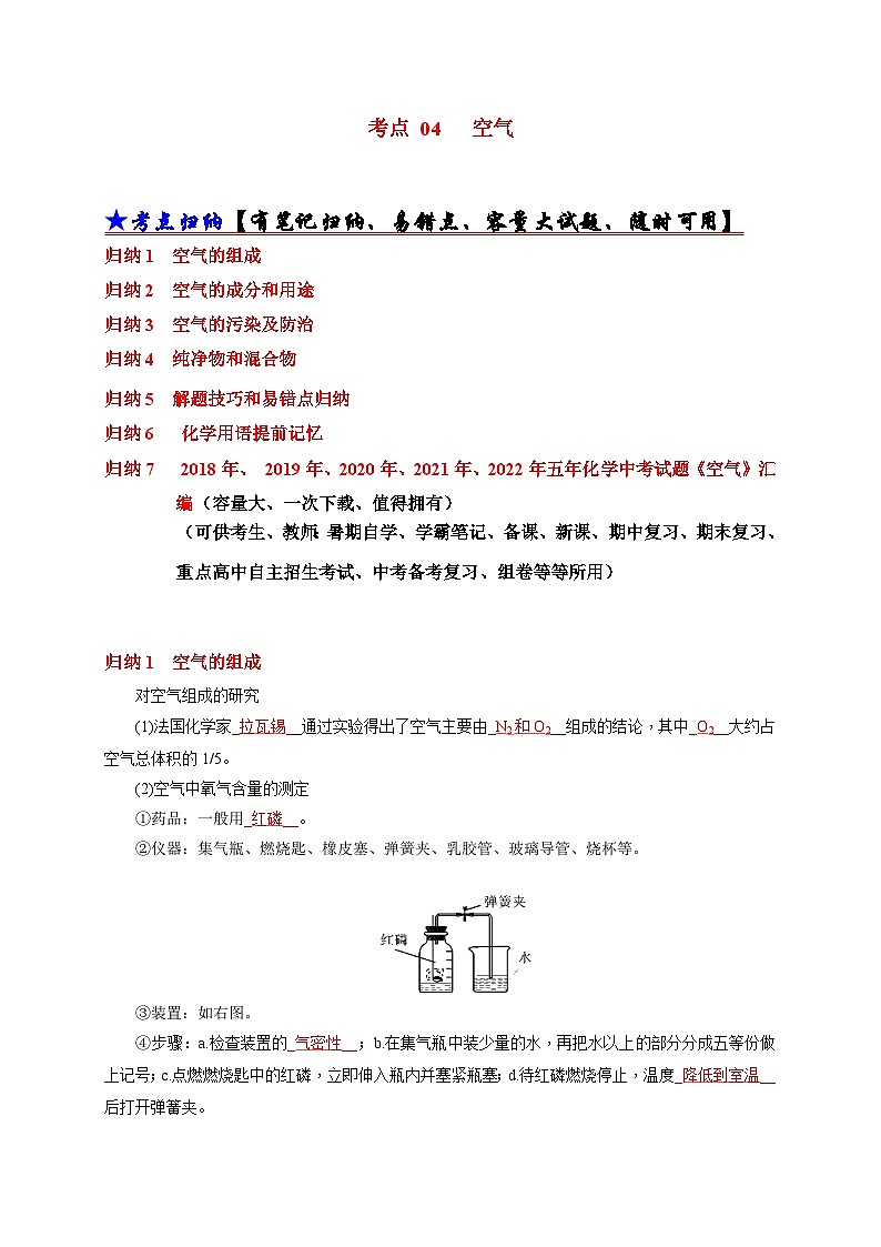 （18-22）五年中考化学真题分项汇编考点 04 空气  （含解析）第1页