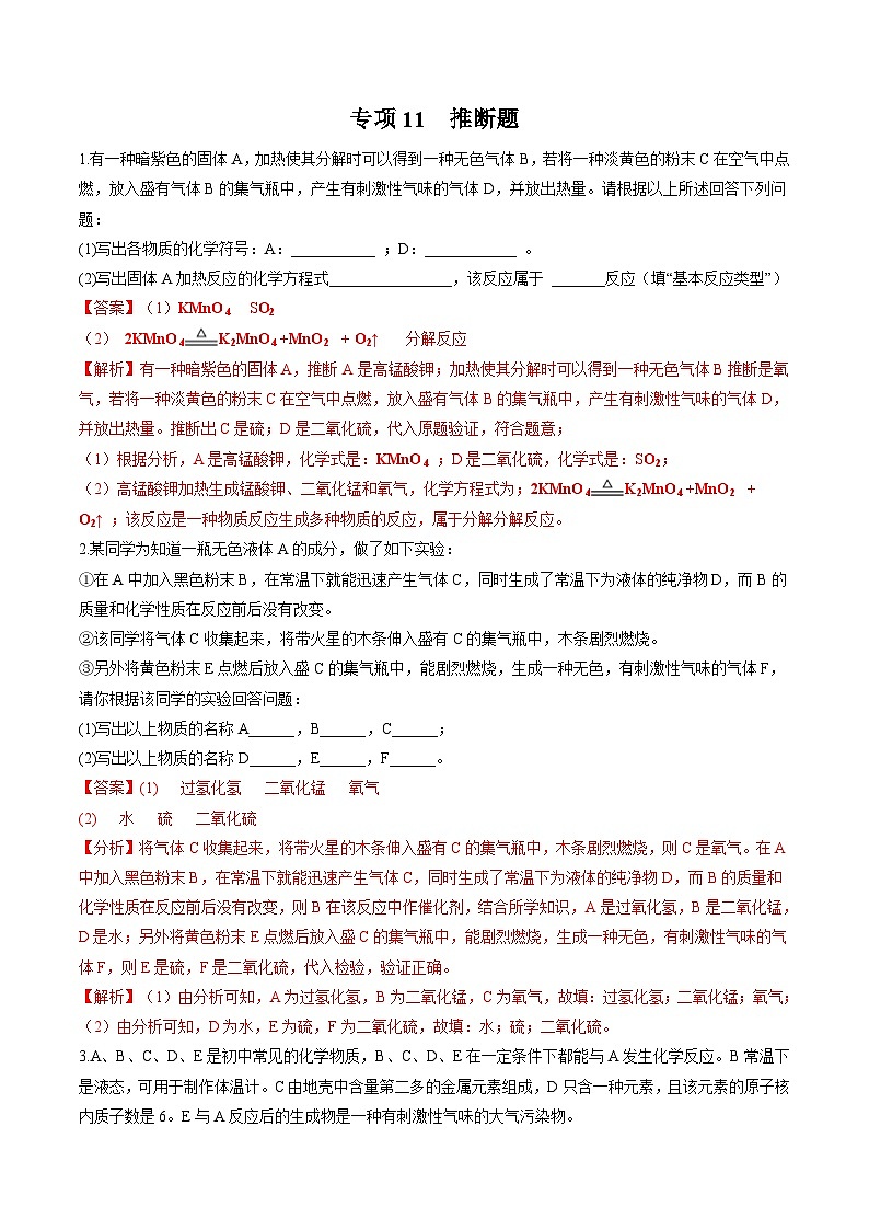 中考化学二轮复习核心考点专项提优拓展训练专项11 推断题（含解析）第1页