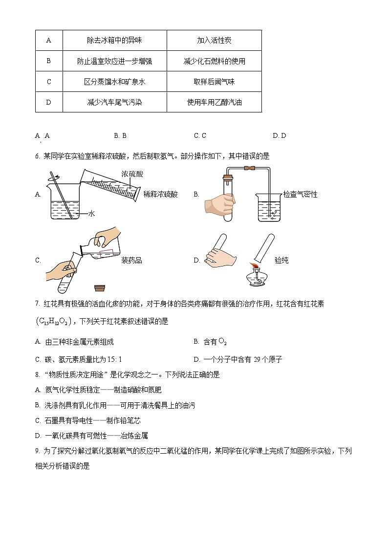 2024年安徽省池州市部分校中考联考二模化学试题（原卷版）第2页