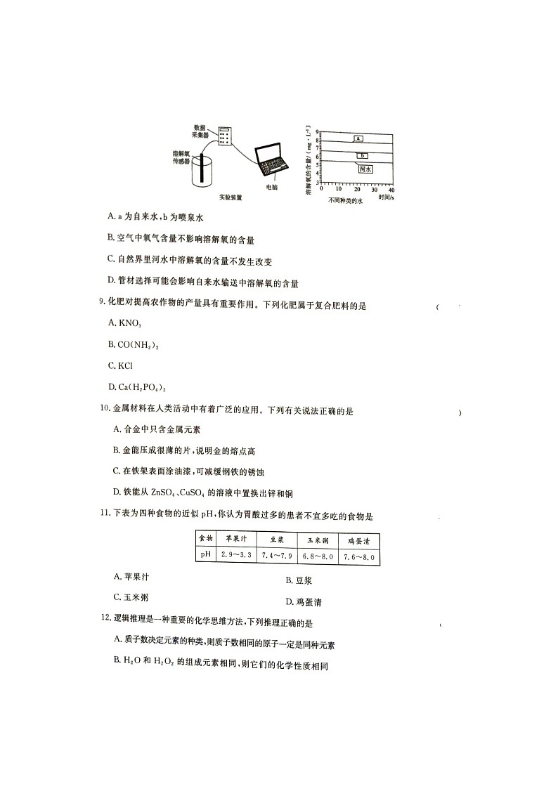 2024年湖南省张家界市桑植县一模化学试题（扫描版无答案）03