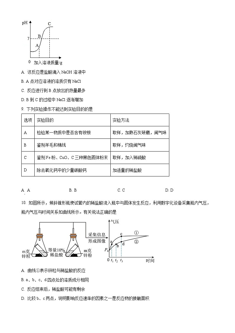福建省福州屏东中学等2023-2024学年下学期九年级4月多校联考化学试卷（原卷版）第3页