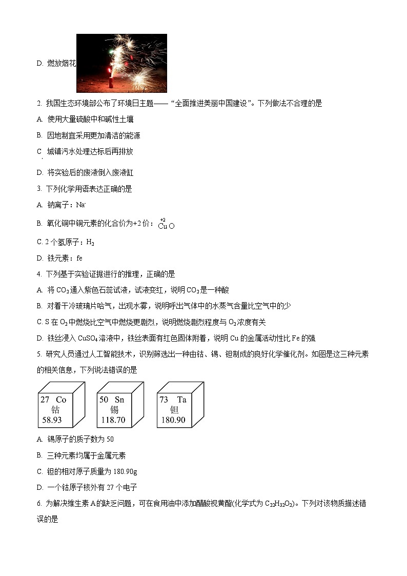广东省深圳市坪山区2023-2024.学年九年级下学期3月教学质量调研化学试题（原卷版）第2页