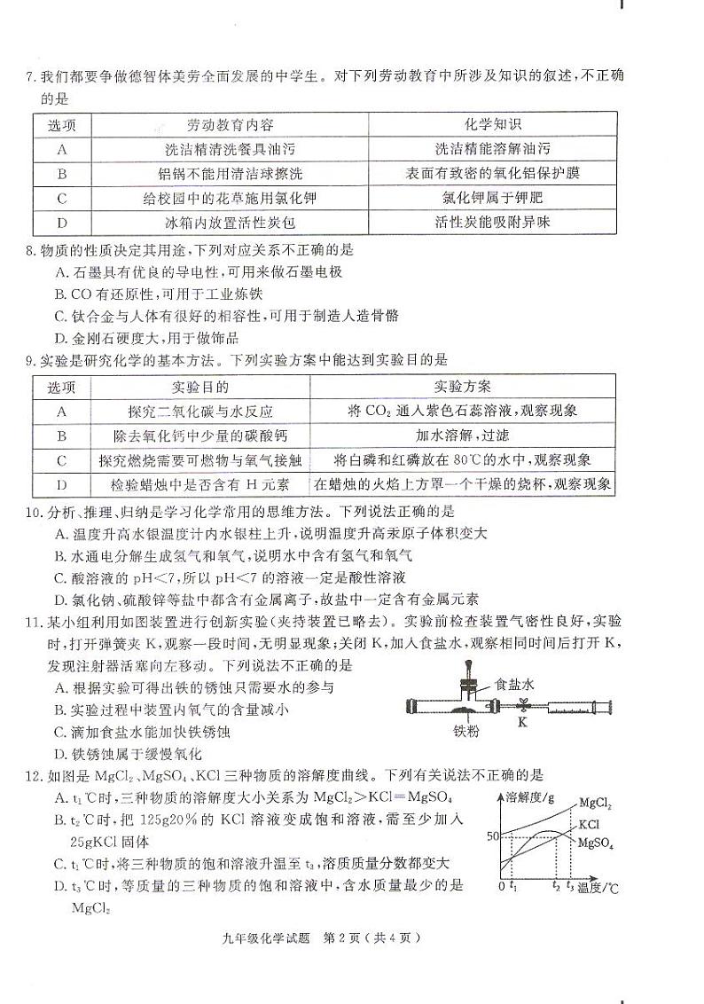 2024年安徽省合肥市庐江县中考一模化学试题第2页