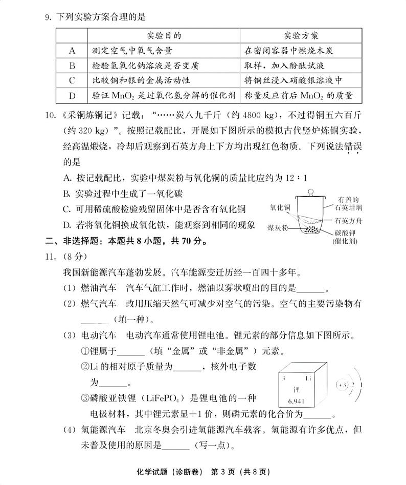 2024年福建省福州市中考模拟测试诊断化学试卷第3页