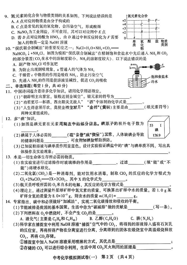 2024年吉林省长春市中考模拟测化学试卷(一)第2页
