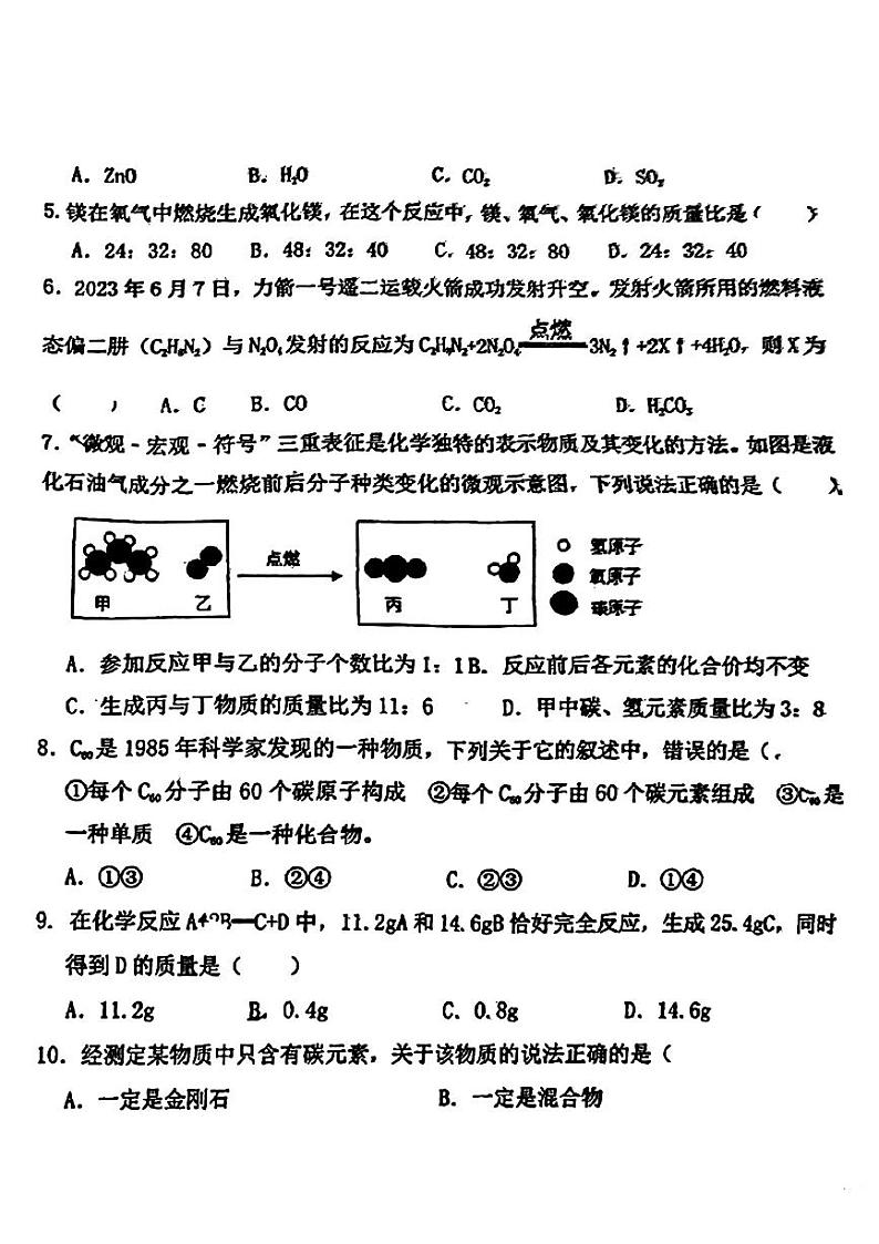 2024年黑龙江省大庆市第五十五中学九年级下学期一模化学试题02