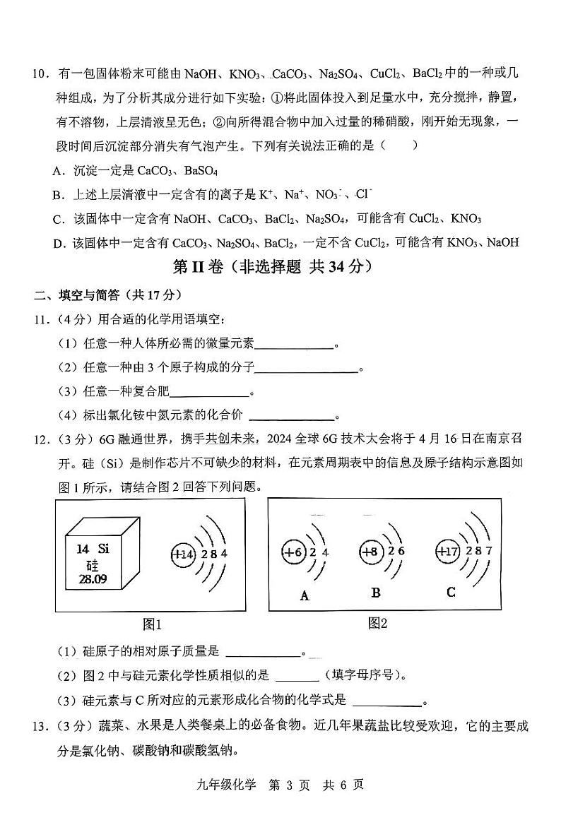 山东省济宁市鱼台县2023-2024学年九年级下学期一模化学试题第3页