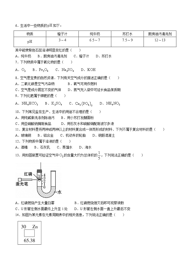 云南省昭通市昭阳区2023-2024学年九年级下学期4月联考化学试题第2页