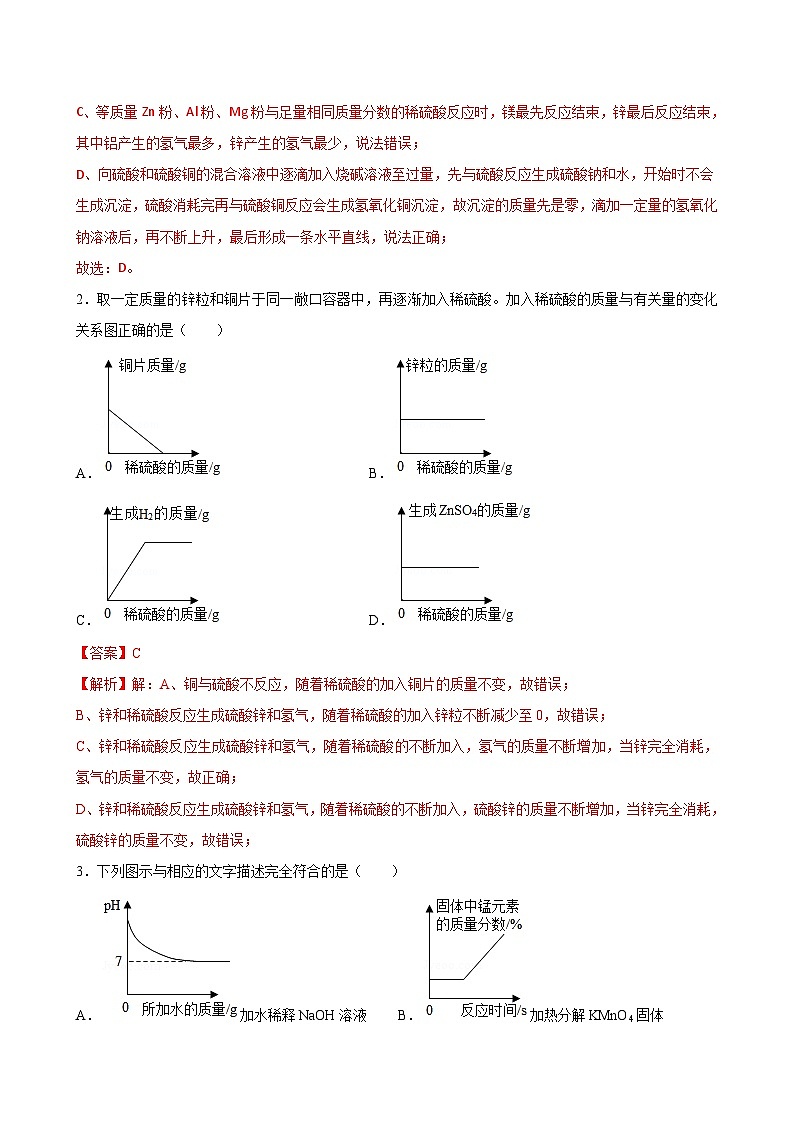 中考化学二轮复习讲义+训练专题07 图像分析（专题训练）（含解析）第2页