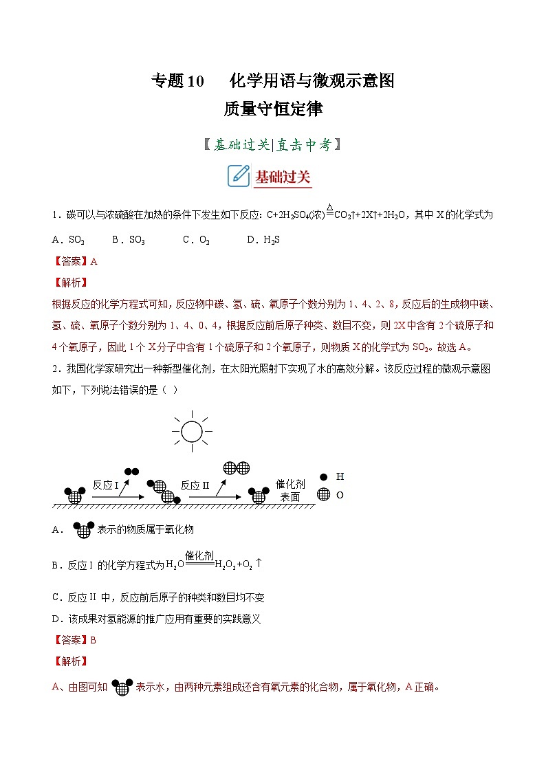 中考化学二轮复习讲义+训练专题10 化学用语与微观示意图（专题训练）（含解析）01