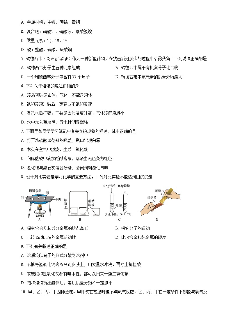 2024年黑龙江省佳木斯市富锦市部分校中考一模化学试题（原卷版+解析版）02