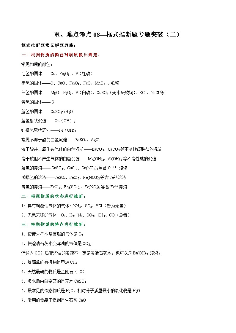 中考化学二轮复习专题突破重难点考点08—框式推断题专题突破（二）（含解析）01