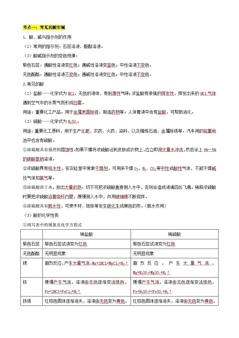 （人教版）中考化学一轮复习单元巩固讲义 第十单元 酸和碱（含解析）02