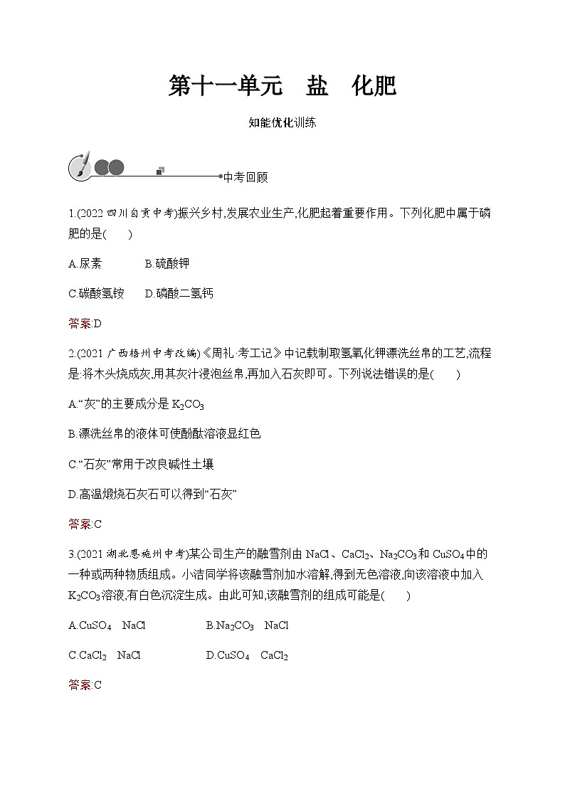 人教版化学中考复习第11单元盐化肥练习含答案第1页