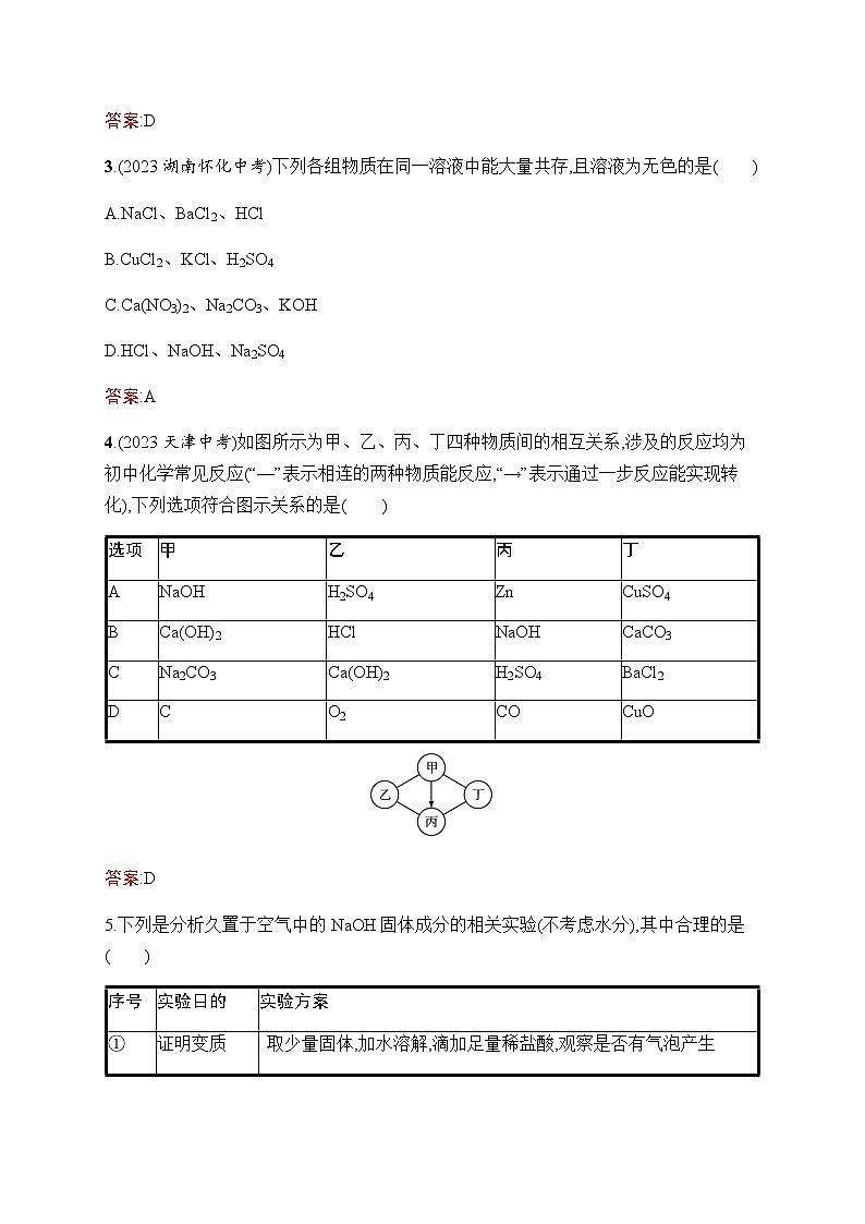 人教版化学中考复习专题3身边的化学物质练习含答案第2页
