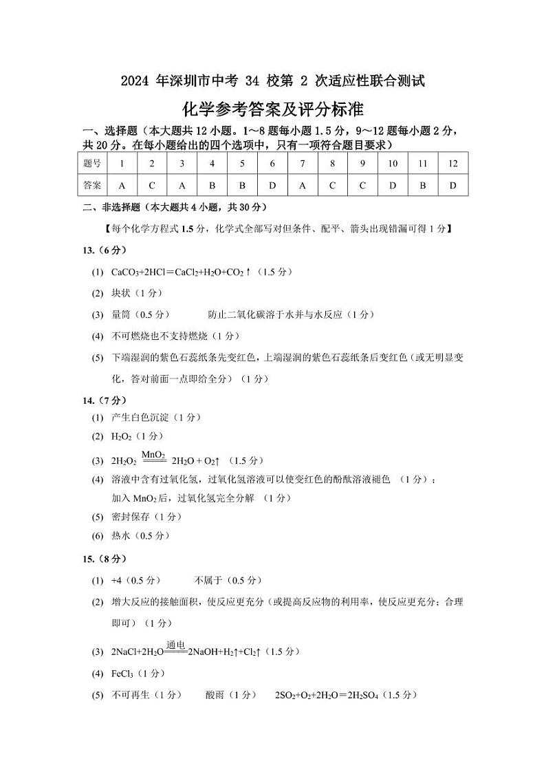 2023-2024深圳市34校联考九年级（下）二模化学试卷(PDF版仅答案)01