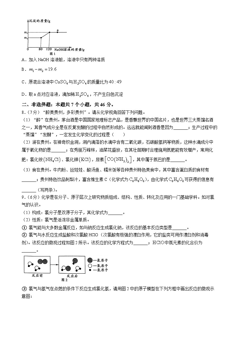 2024年贵州省黔南州中考一模统考化学试题(无答案)02
