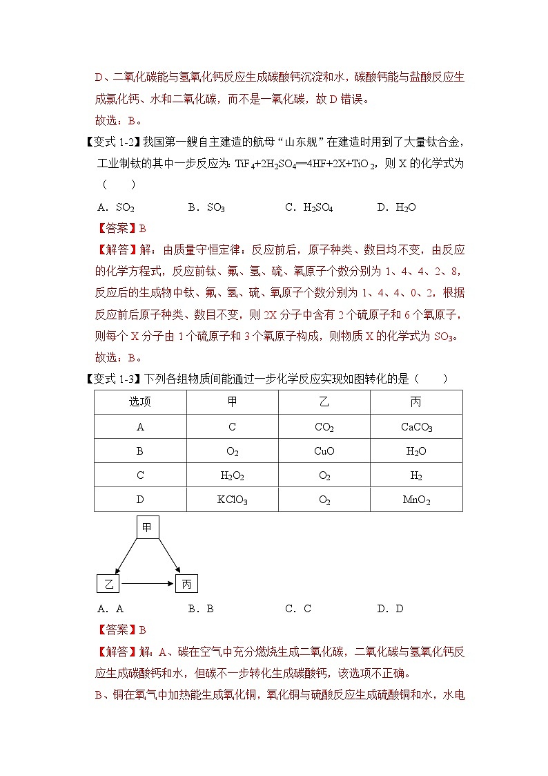 中考化学二轮复习压轴题提升练习专题07 一步转化的判断（全国通用）（含解析）02
