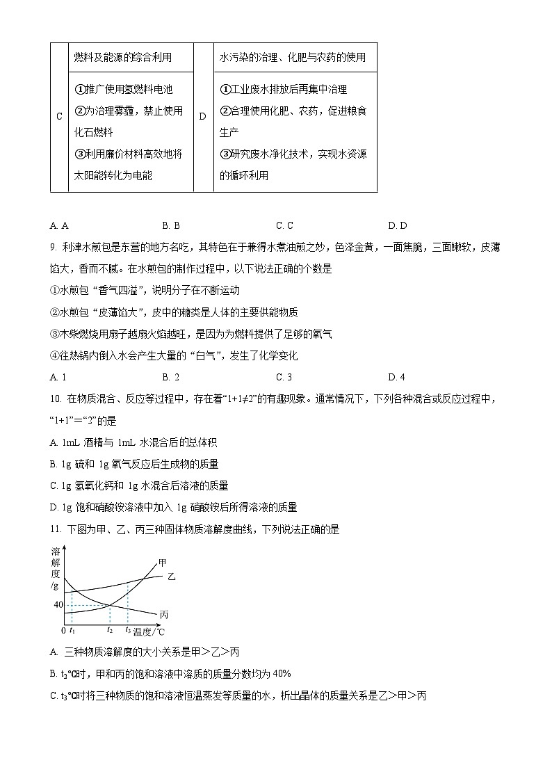 2024年宁夏固原市西吉县第五中学共同体九年级第一次模拟化学试卷（原卷版+解析版）03