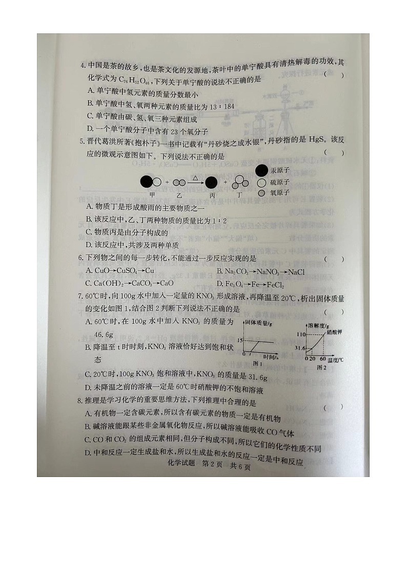 山东省泗水县2024年九年级第一次模拟考试化学试题第2页