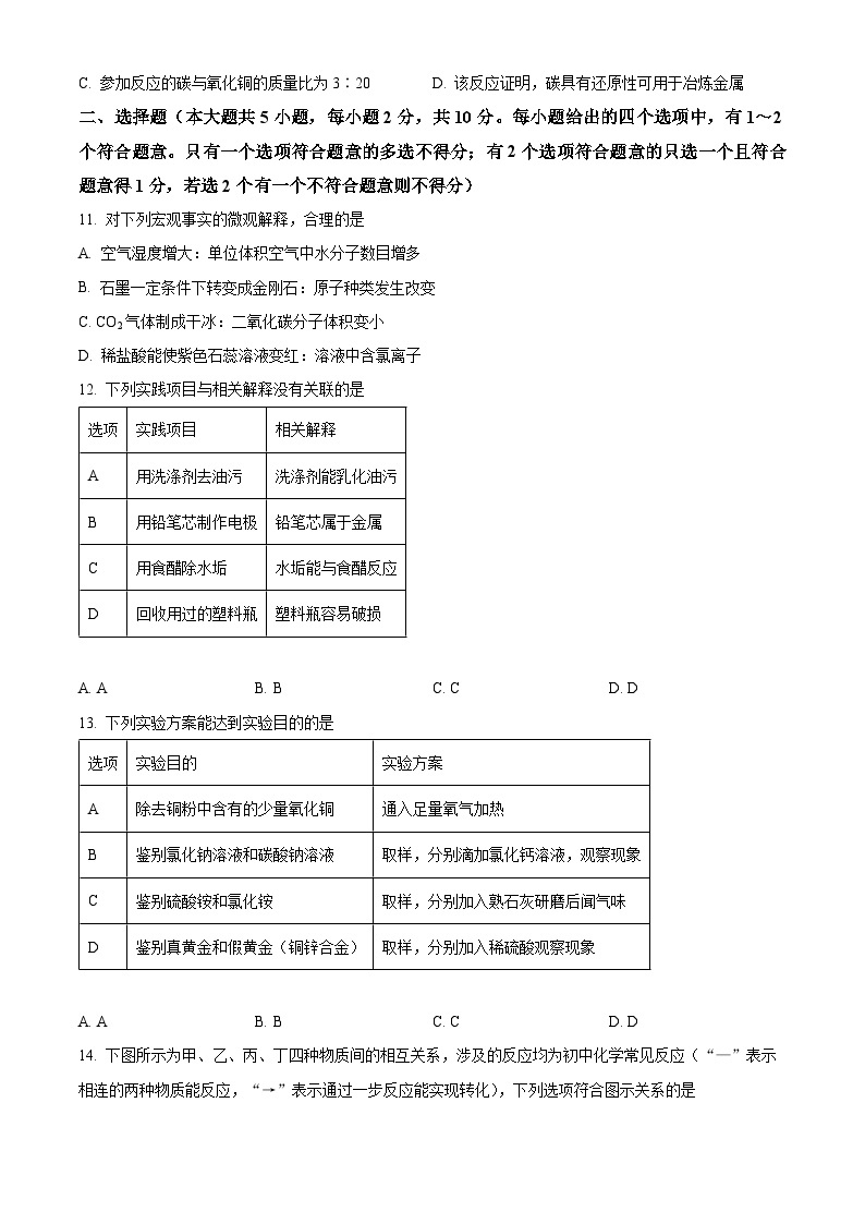 2024年天津市河北区中考一模考试化学试题（原卷版+解析版）03