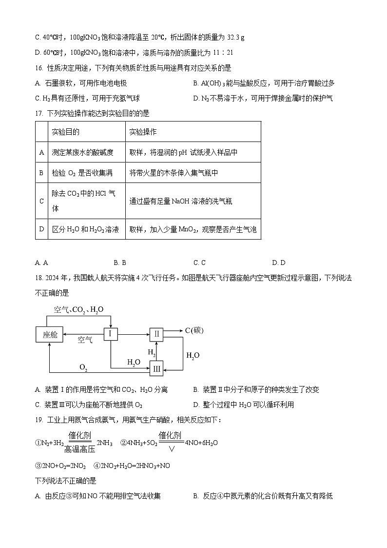 2024年江苏省扬州市仪征市中考一模化学试题（原卷版+解析版）03
