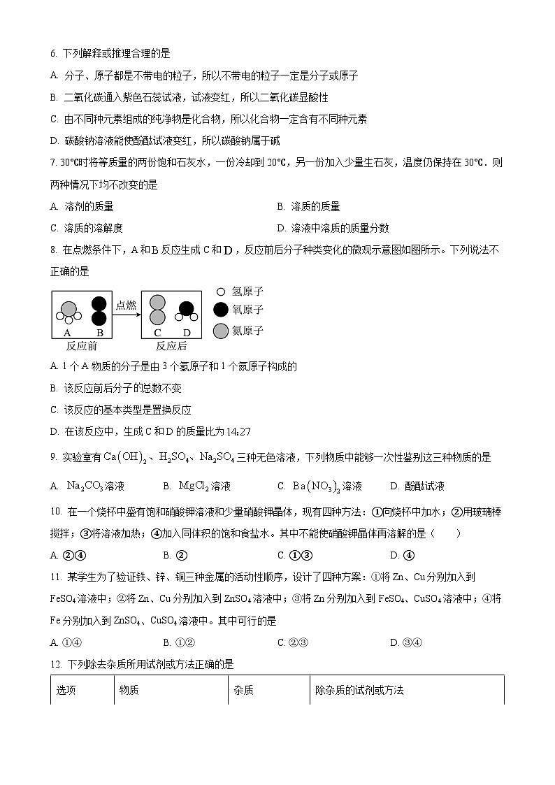 2024年四川省内江市天立学校初中部中考一模化学试卷（原卷版）第2页