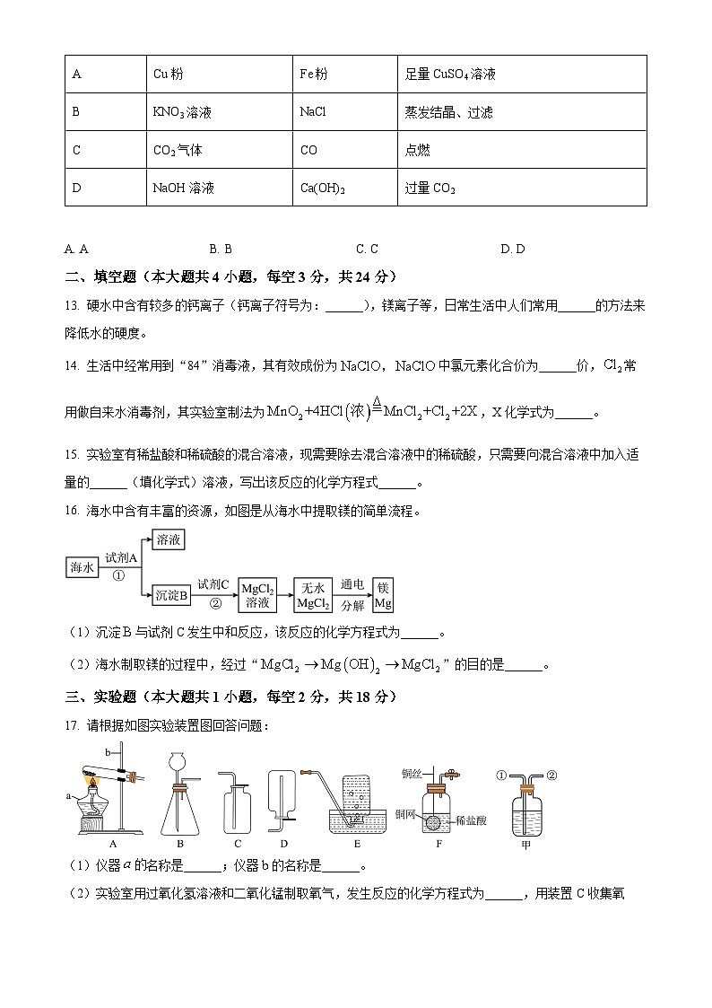 2024年四川省内江市天立学校初中部中考一模化学试卷（原卷版）第3页