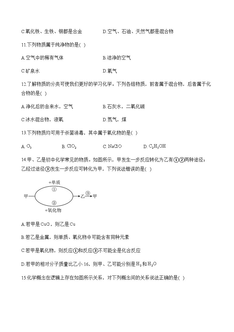 专题九 化合价与化学式 物质的分类——初中化学复习检测第3页